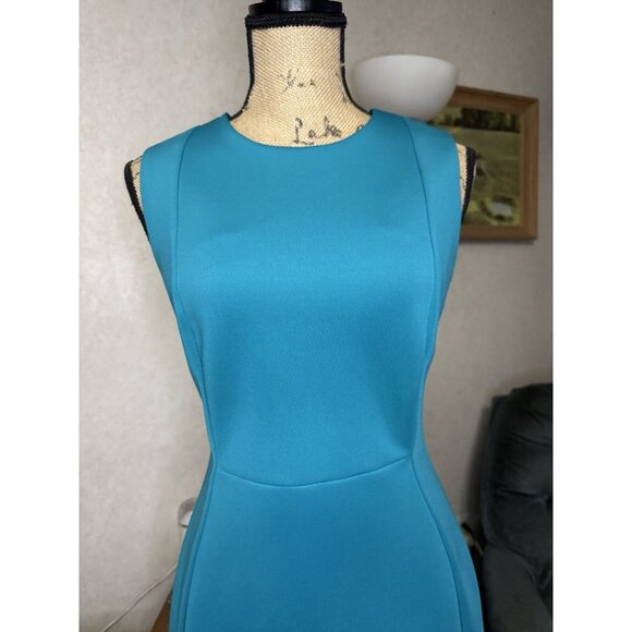 CALVIN KLEIN Green Scuba Sheath Dress Pencil Office Business Classic Career Sz 8 - Picture 8 of 8